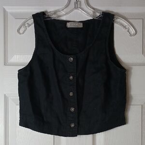 Everlane Cropped Button Front Vest Tank Top Charcoal Linen Breathable Size 2